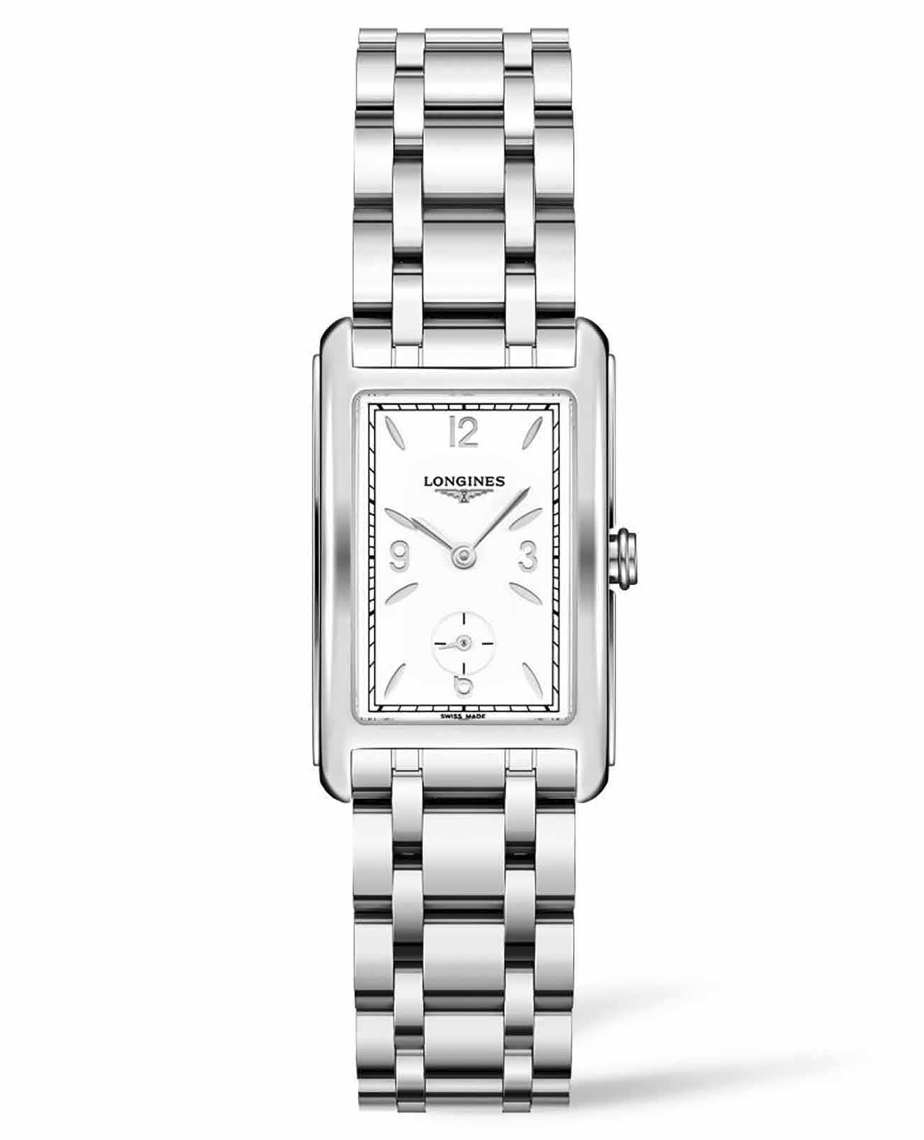 Longines Longines DolceVita L5.512.4.16.6  L55124166 кварцевые женские часы белый циферблат, браслет нержавеющая сталь — вид спереди